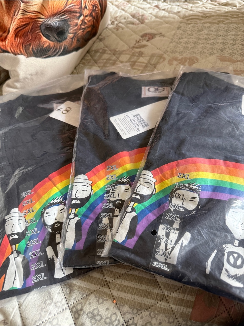 Men's Black Graphic Short Sleeve Tees with Rainbow Print by QE.  Bundle of 3 NIP
